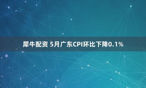 犀牛配资 5月广东CPI环比下降0.1%